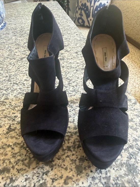 Miu Miu Black Suede Strappy Cutout Heels